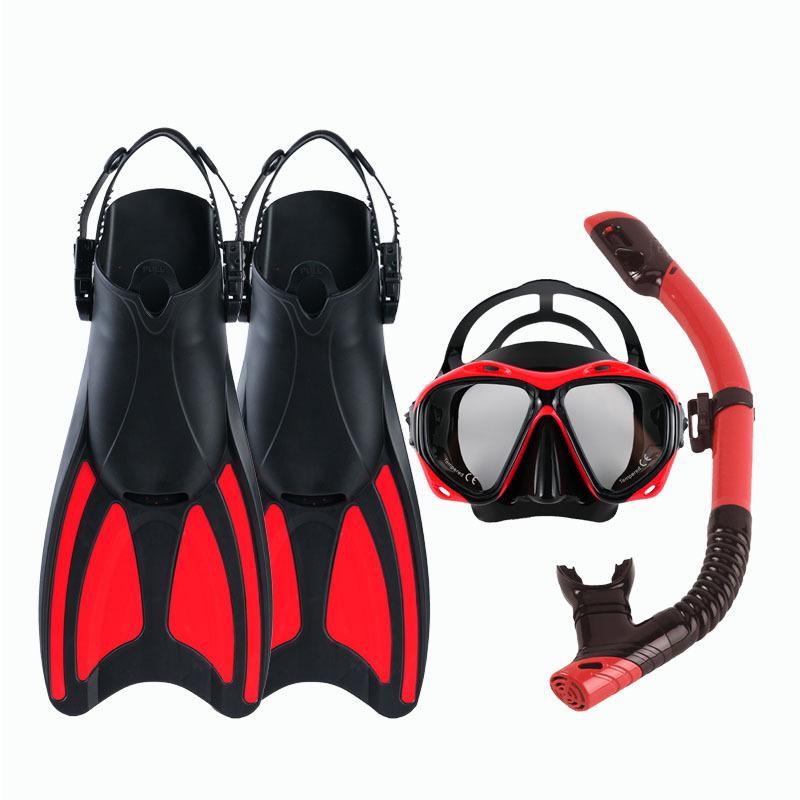 Mask Fin Snorkel Set, Travel Size Snorkeling Gear for Adults with Panoramic View Anti-Fog Mask, Trek Fins, Dry Top Snorkel 3in1