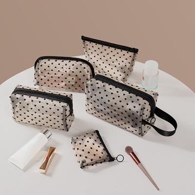 New Mesh Hearts Pattern Makeup Bag Mini Cosmetic Pouch Transparent Toiletry Kits Portable Travel Lipstick Storage Bags