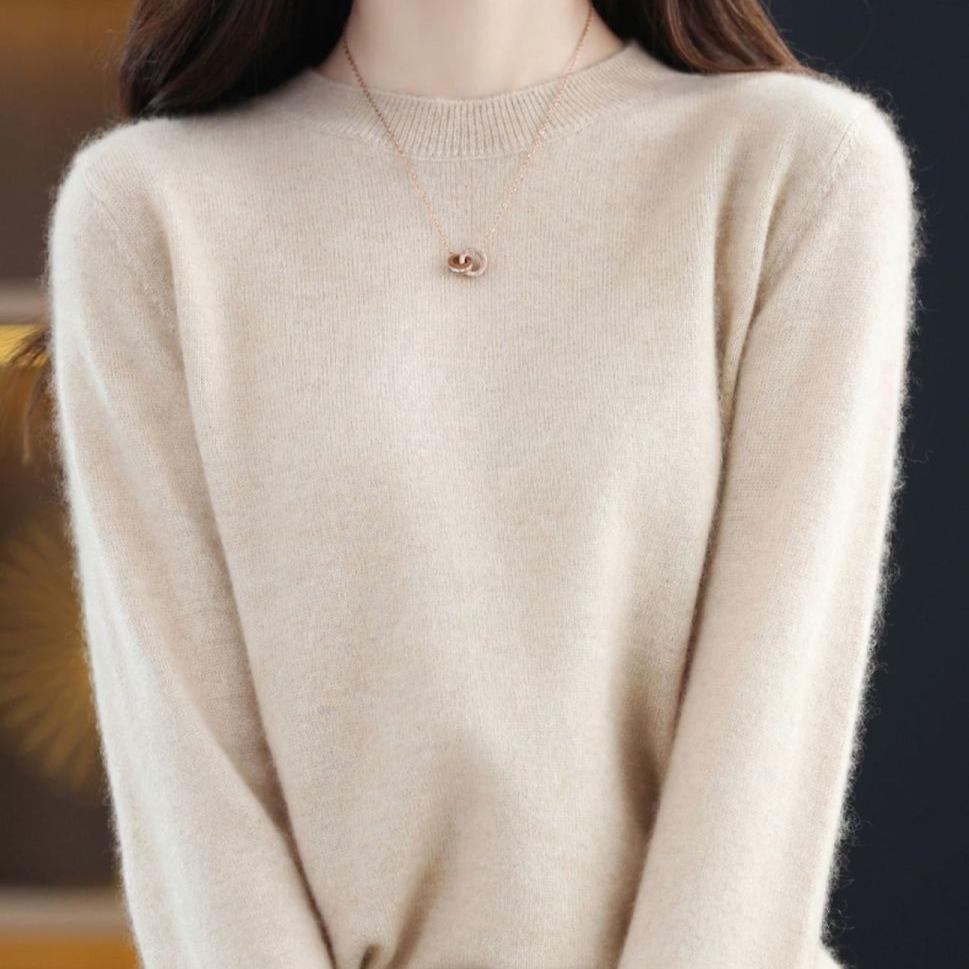 Round-neck Sweater Large-sized Loose Knitted Sweater for Women Base Layer Long-sleeved Solid-color Pullover Spring and Autumn