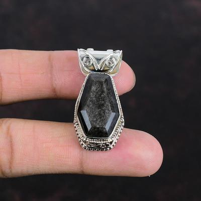 Silberner Obsidian Anhänger Original Edelstein Anhänger Vintage Schmuck 925 Sterling Silber Anhänger Handgemacht zierlicher Anhänger Jahrestag Geschenk