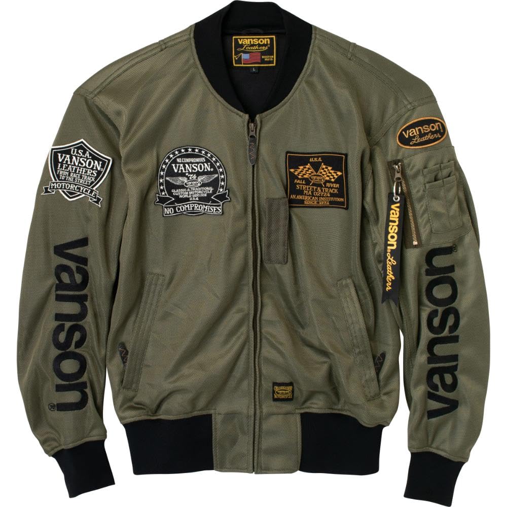 Vanson Men's MA-1 Mesh Jacket, Khaki/Black