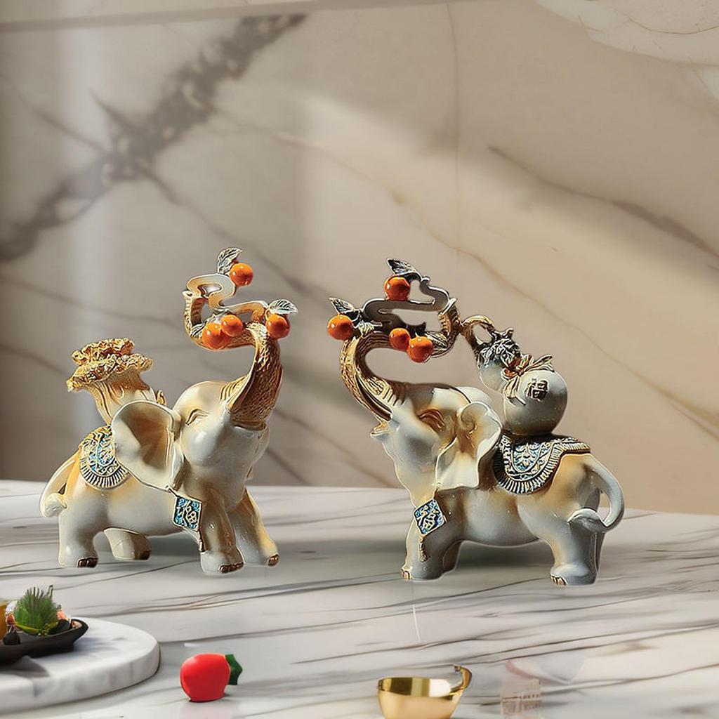 2x Lucky Elephant Statues Novelty Realistic Collection Animal Figurines for Festival Dining Room Bookshelf Indoor Farmhouse