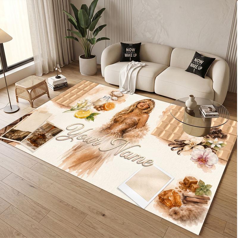 Custom Name Crystal Velvet Rug,Sabrina Carpenter Comfortable Anti Slip Floor Mat For Room Decoration