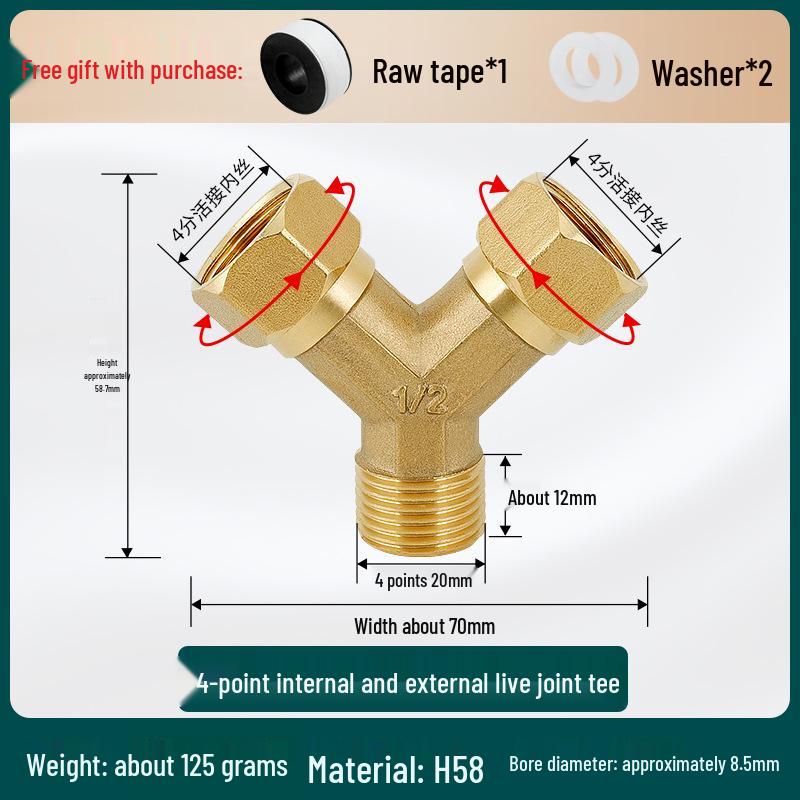 Conector Rápido de Cobre Puro de Gran Caudal Macho/Hembra Tipo Y con Tuerca Móvil Codo Distribuidor de Agua