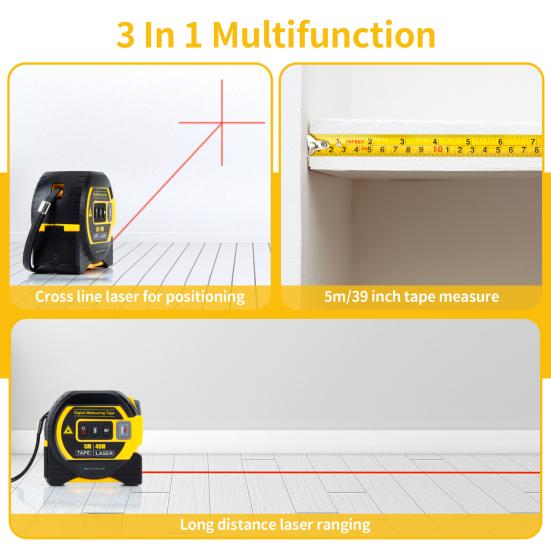 Bandă de măsurare Bandă infraroșie Instrument de măsurare cu dispozitiv de autoblocare Afișaj digital Măsurare precisă Dimensiune compactă Instrument de măsurare portabil 3 în 1