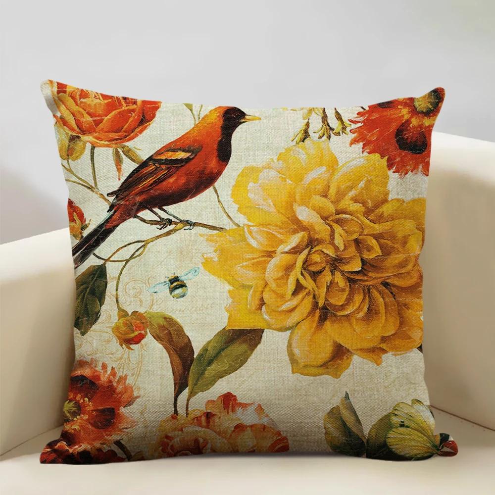 Retro Style Cushion Cover 45x45cm Linen Pillow Case Living Room Sofa Decor Pillowcase Colorful Exquisite Flower Pattern Car Seat