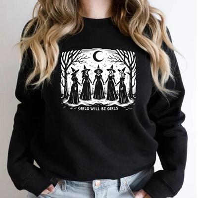 Meninas Serão Meninas Camisola de Bruxa Camisas de Bruxa Engraçadas Moletom Feminino Vintage de Halloween Moletons de Manga Comprida com Vibrações de Bruxa