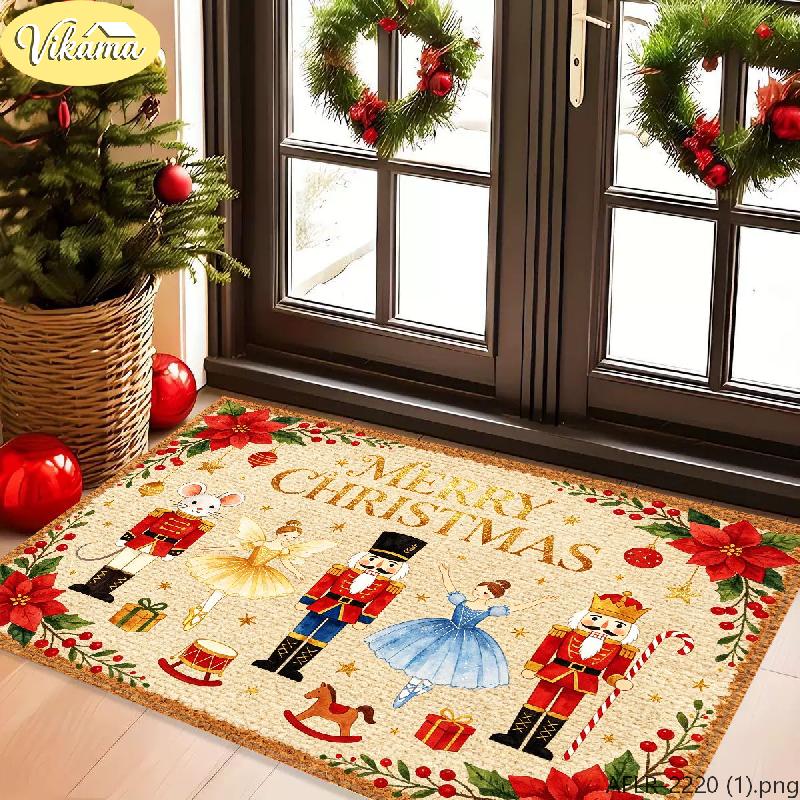 Merry Christmas Doormat, Non-Slip, Absorbent Nutcracker Rug, Entryway Doormat, Christmas Home Decor