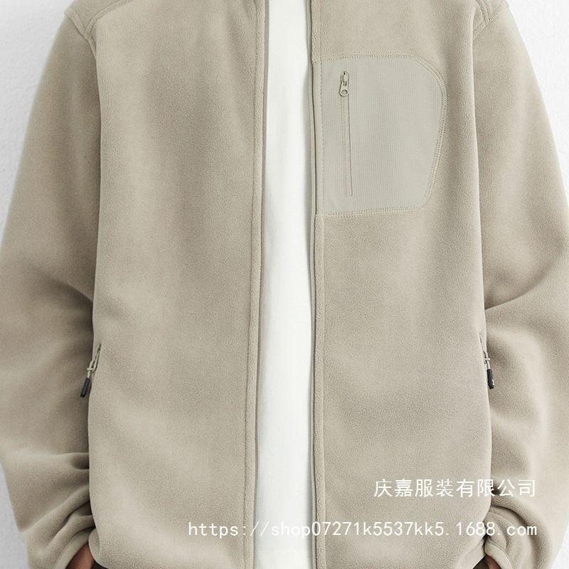 Mens Fleece Stand Collar Jacket Double-sided Lined Warm Sports Cardigan Sweatshirt