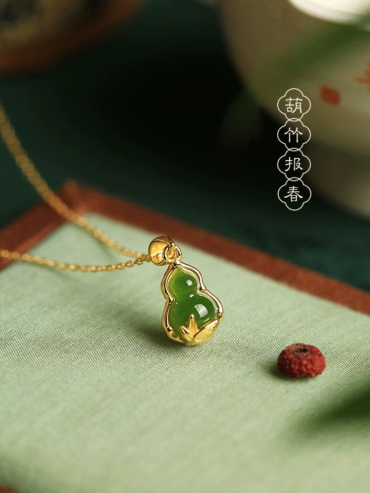 925 silver national style Fulu gourd bamboo pendant female new Chinese style retro niche design lucky collarbone chain versatile