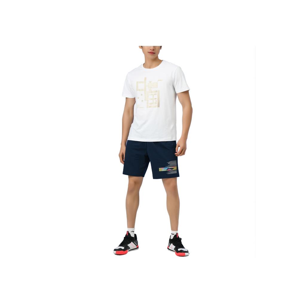 Li Ning Tischtennis Serie Schnelltrocknendes Rundhals Sportkultur Kurzarm T-Shirt Herren Oberteile Standard-Weiß AHSR765-1