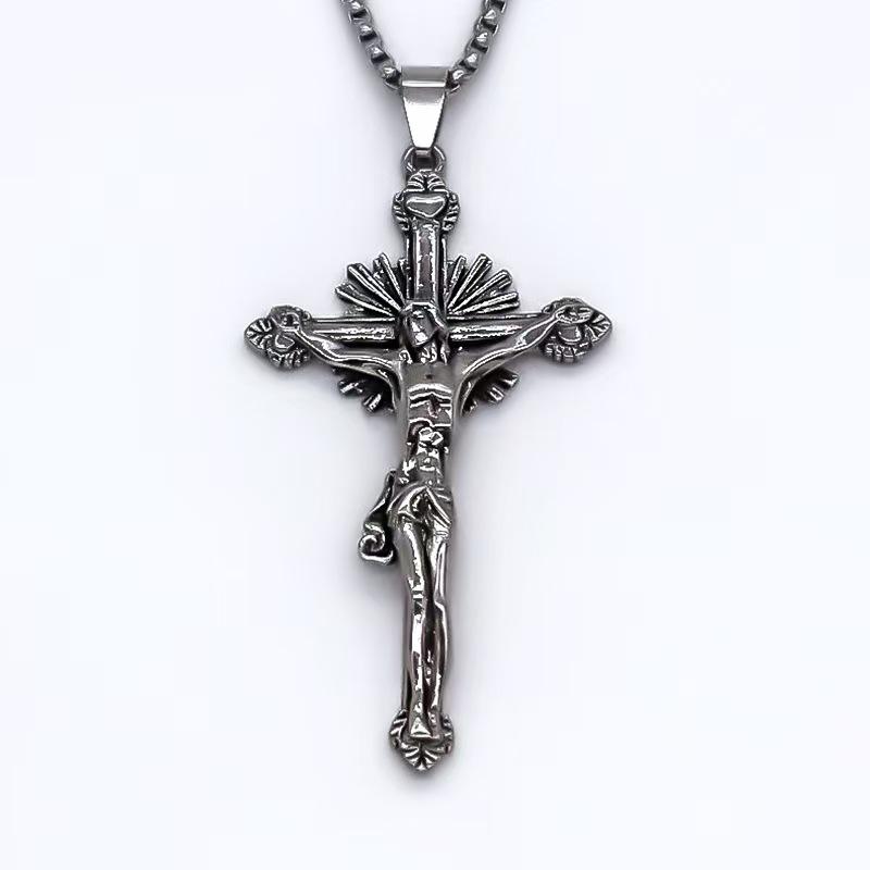 Cool Mens Stainless Steel Jesus Christ Face Crucifix Cross Pendant Necklace