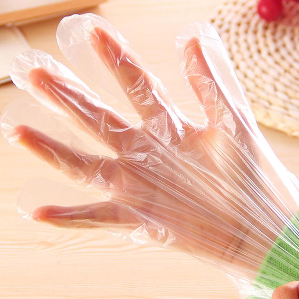 100pcs Thickened Transparent Disposable PE Plastic Film Gloves for Beauty, Catering, and Food Handling