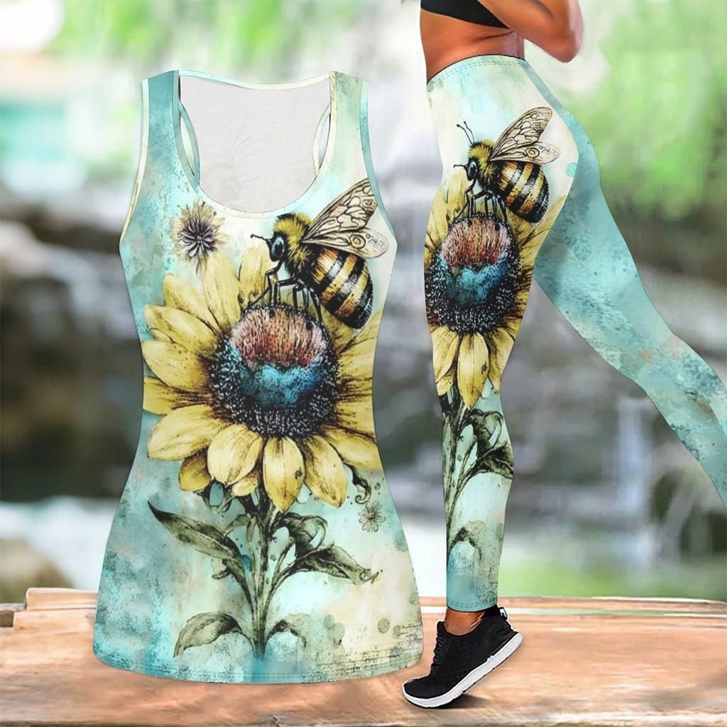 Wolf Totem Print Yoga Outfit for Women Fashion Workout Leggings Fitness Sports Casual Yoga Set Sports Suit