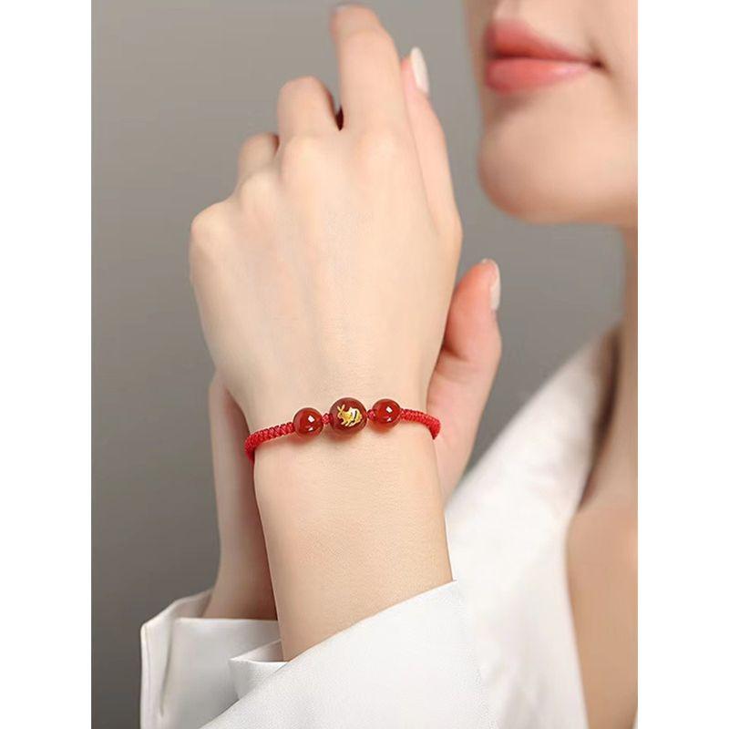 Kids Bracelet Female Snake Year Dragon Boat Festival Red Agate Colorful Braided Rope Red Woven Red Rope Girl Girl Boy Carrying Strap