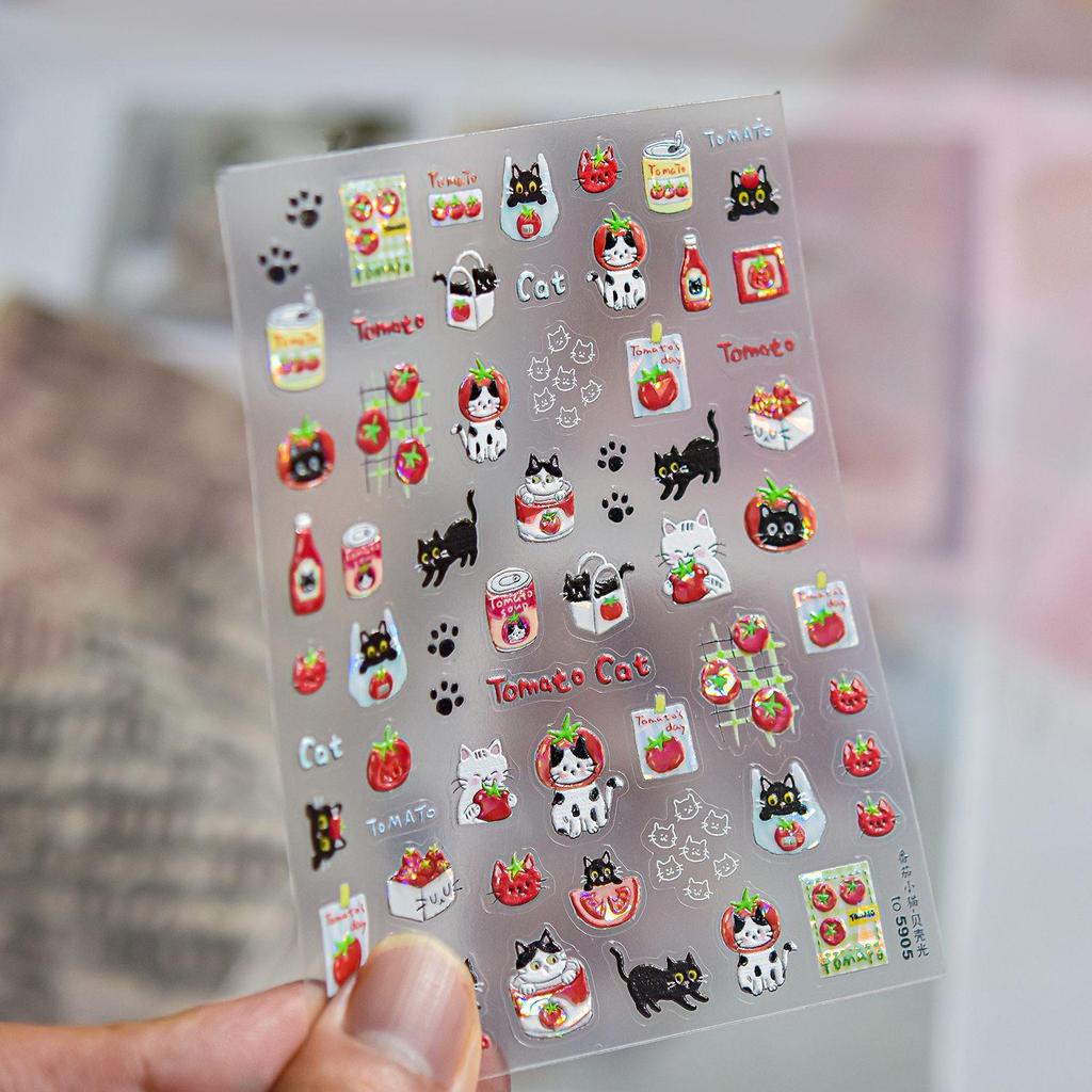 Tomoni Sweet Tomato & Cat Nail Art Stickers - Fresh Style Decorative Stickers