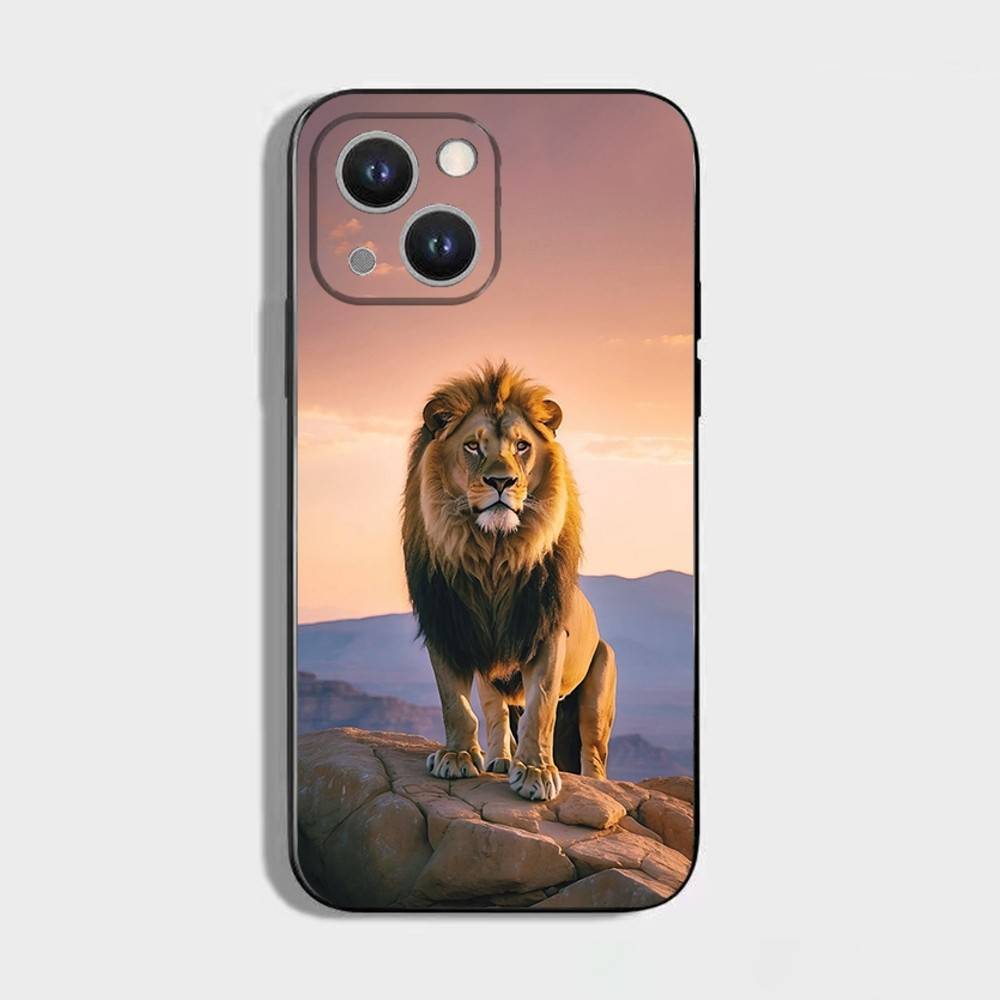 Animal Cover Tiger Lion Phone Case For iPhone 16,15,14,13,12,11 Plus,Pro Max,XS,X,XR,SE,Mini,8,7,Soft Silicone Black Cover