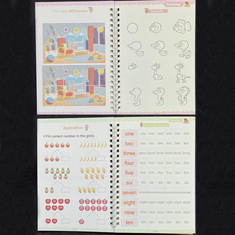 4pcs Children Reusable Writing Book Free Wiping English Verison Kids Calligraphy Magic Practice Copybook Pen Preschools Age 3-8