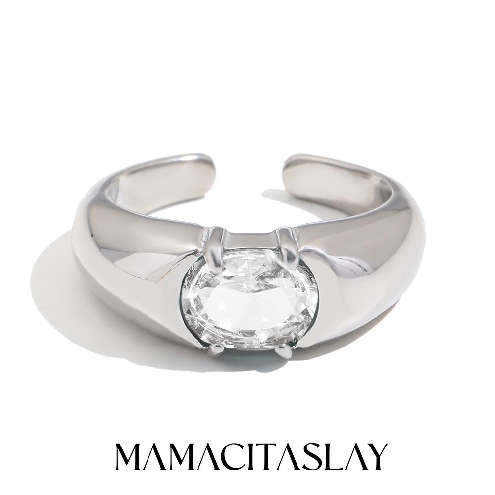 

MamacitaSlay 316L Stainless Steel Vintage Oval Colorful Zircon Open Ring 18K Gold Plated Waterproof Jewelry For Women Gift resizable