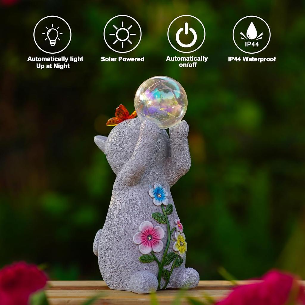 Goodeco Solar Cat Garden Statue - Outdoor Cat Decor with Solar Butterfly & Succulent Flowers LED Lights for Cat Lovers and Garden Enthusiasts - Ideal