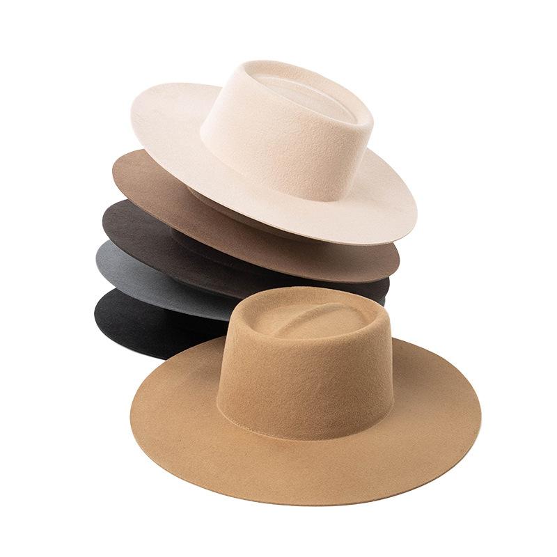 European and American Fashion Casual Crease Ring Top Big Brim Wool Top Hat British Warm Catwalk Felt Hat