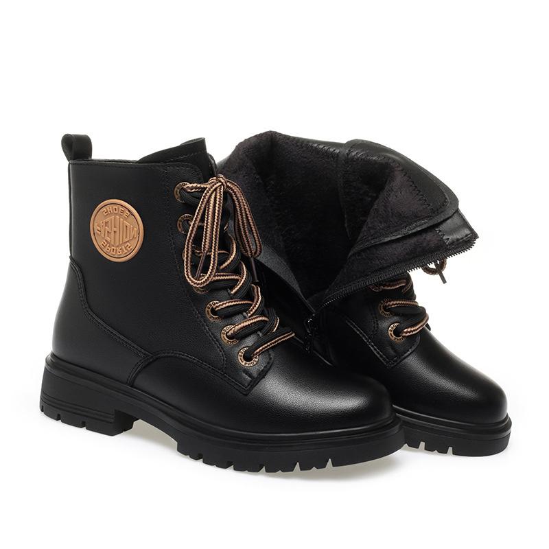 

Осень Зима Нескользящие Женские Ботильоны Мода Шнуровка Плоская Повседневная Прошивка Черный Однотонный Бархат Толстая Подошва Ботинки 36(Foot23cm)