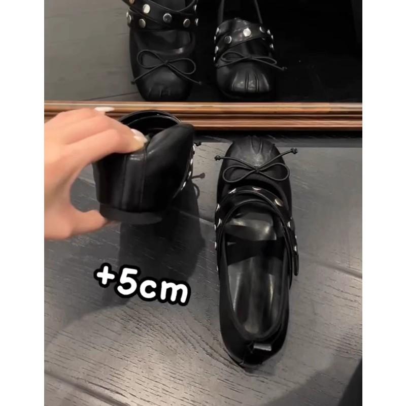 Schaffellversion~ Leder Französische Schleife flacher Boden Innenhöhenerhöhung 5cm flacher Ausschnitt Einzelne Schuhe Damen Nieten Kreuzriemen Mary Jane