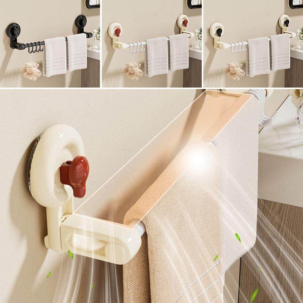 

Punch-Free Coat Hanger 4 Hooks Bathroom Towel Holder Bathroom Accessories Cream Black
