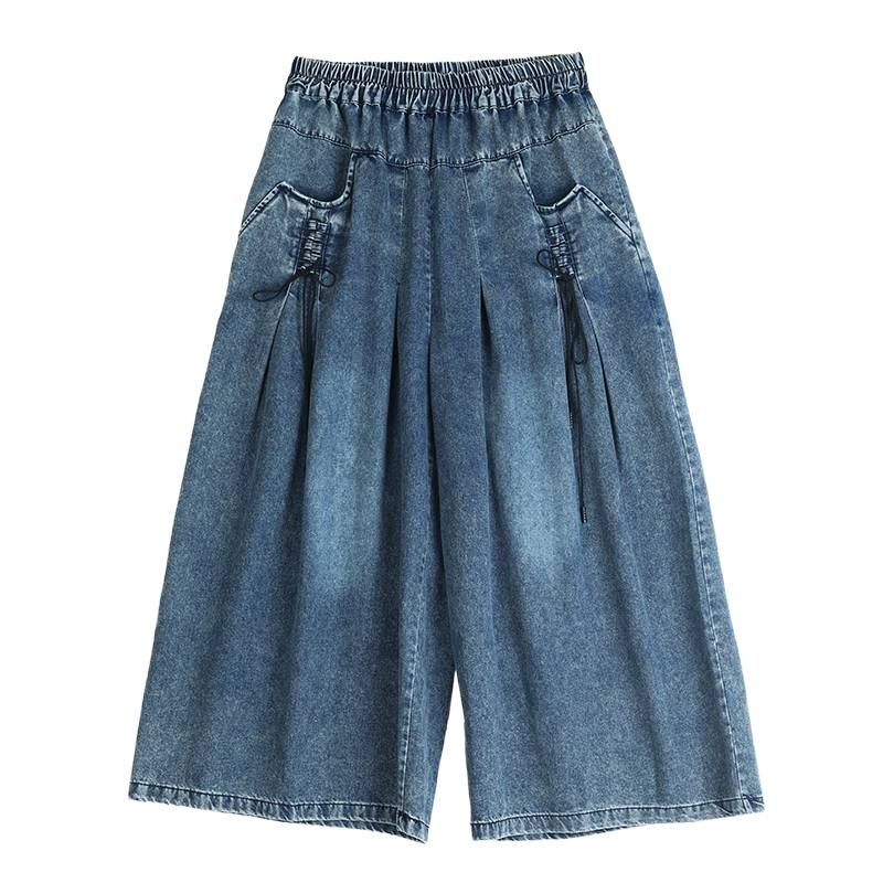 Large Size Denim Wide-leg Pants, Elastic, Loose and Thin, Casual All-match Straight Wide-leg Pants