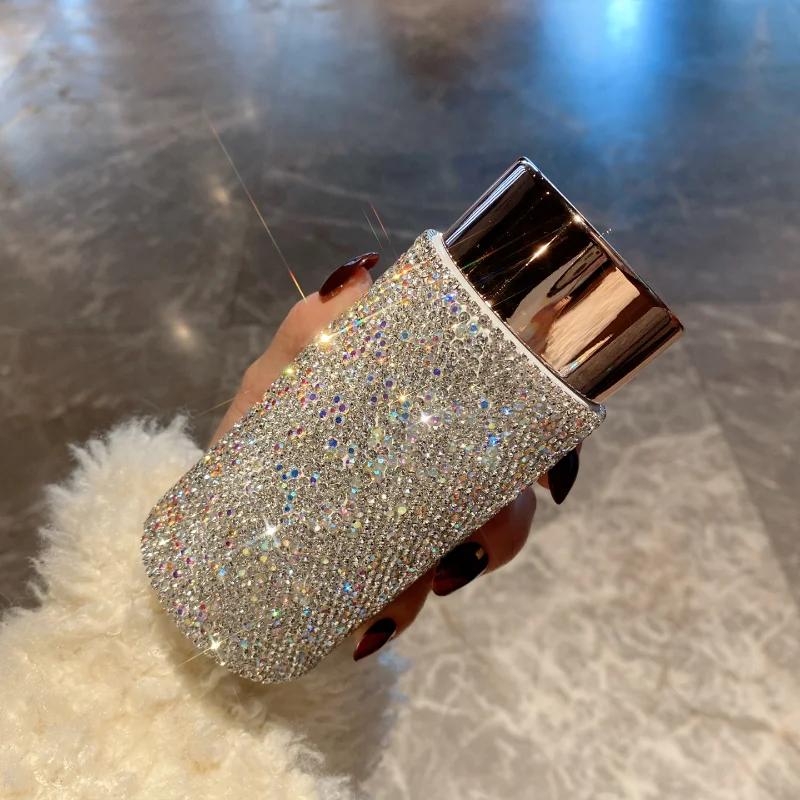 

Bling Portable Thermos Cup with Tea Infuser Rhinestone Tumbler Crystal Gift Car Coffee Mug Mini Stainless Steel Water Bottles White