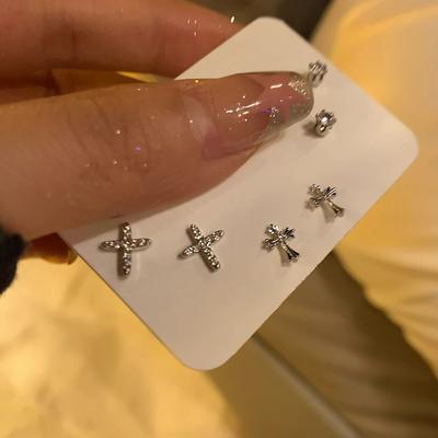 6Pcs/Set Silver Color  Cross Stud Earrings For Women  Punk Earring Sets Trendy Jewelry Gifts