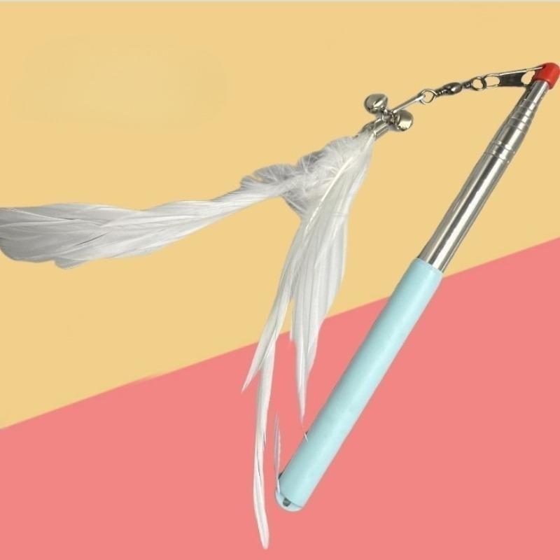 New detachable feather replacement head, cat teaser stick, pet supplies, telescopic pole with bell, interactive cat toy