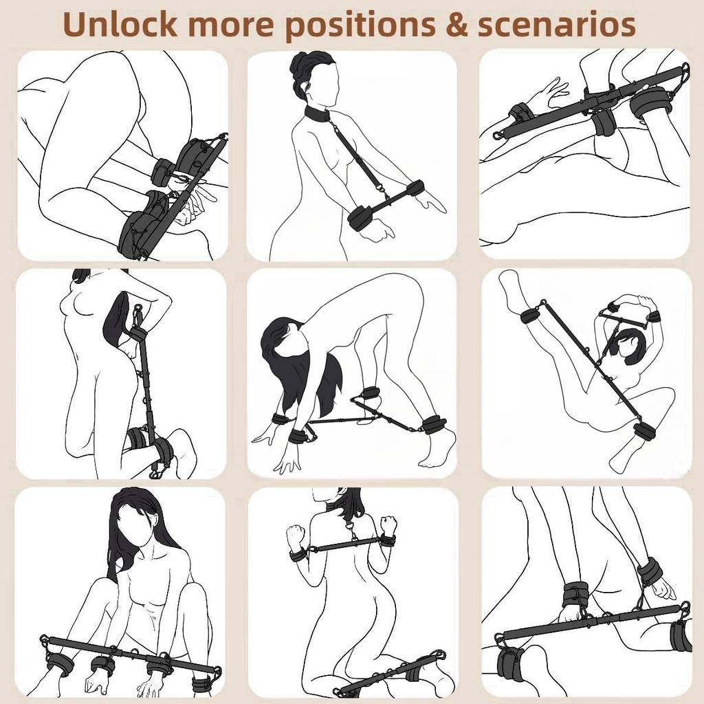 Rozpěrná tyč Bondage Sex Hračky Ženy Sex Bondage s pouty na zápěstí, kotníky a krk Restraint Kity pro páry SM Restraint Hry