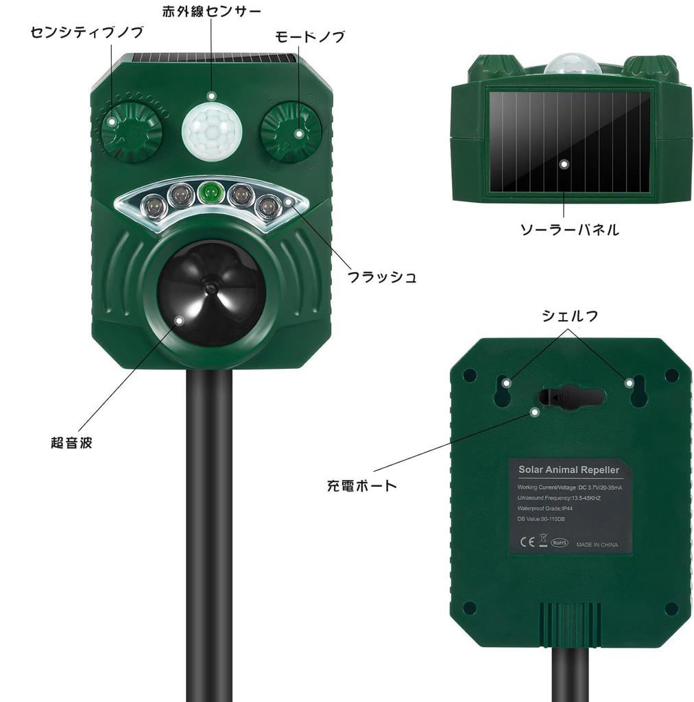 Tigwiss Ultraschall Tier Solar Schädlingsbekämpfungsgerät für und Mäuse Lange Standby-Zeit USB IP44 5 Abwehr 10m Erfassung PIR Infrarot Leistungsstarke LED Vogel und