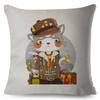 Adorable Cat Character Cushion 45x45cm Original Fantasy Theme Illustration High Resolution Print Woven Fabric Cover