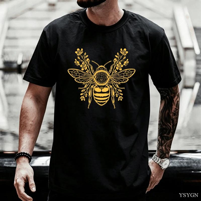 Botanical Bee TShirt Bee Lover Gift Floral Bee Tee Honey Nature Lover Printed Tshirts Unisex Summer Cotton Casual T Shirt