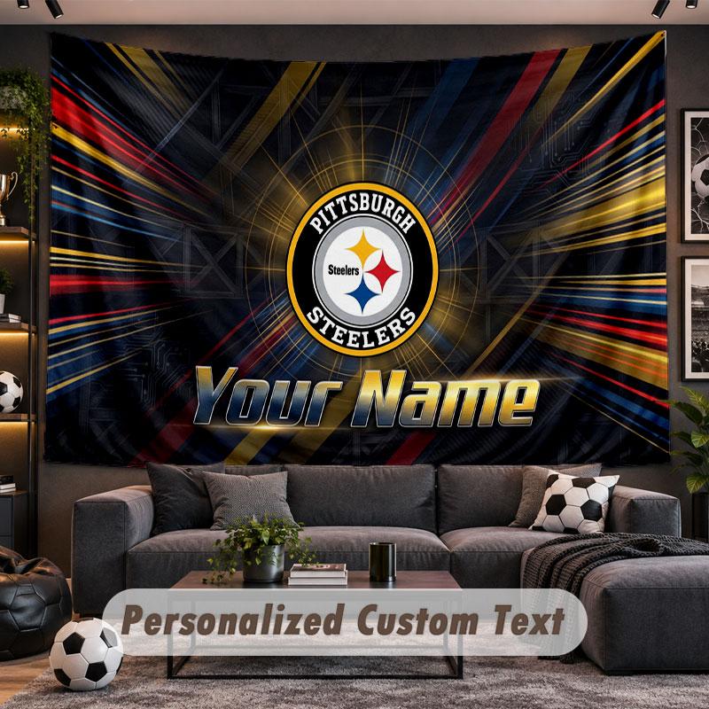 Wall Hanging Tapestry Custom NamePittsburgh Steelers Pattern Personalized Printed Fabric Wall Decor