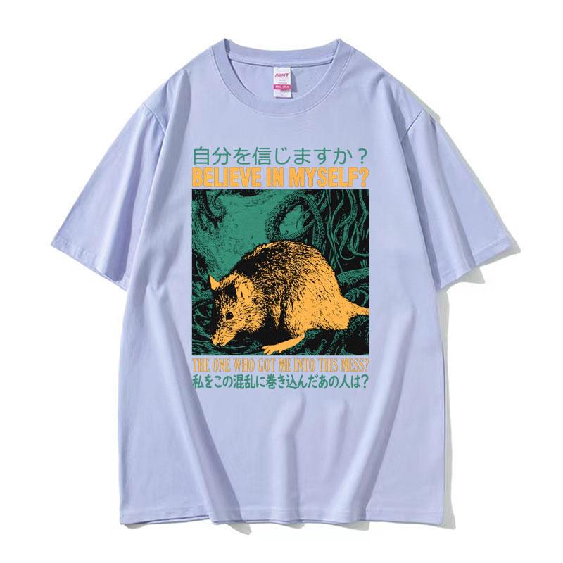 Believe In Myself Rat Vintage Cartoon Graphic Tshirts Unisex Fashion Harajuku Y2k T Shirt Mens 100 Cotton Short Sleeve Tshirt