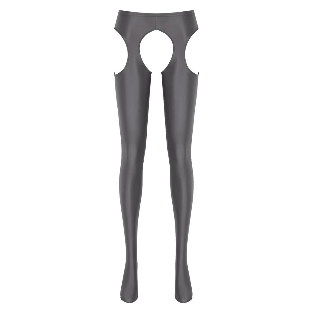 Damskie Rajstopy Bez Krocza Błyszczące Rajstopy Średnio Wysoki Stan Styl Wycięty Elastyczny Pas Wąskie Legginsy