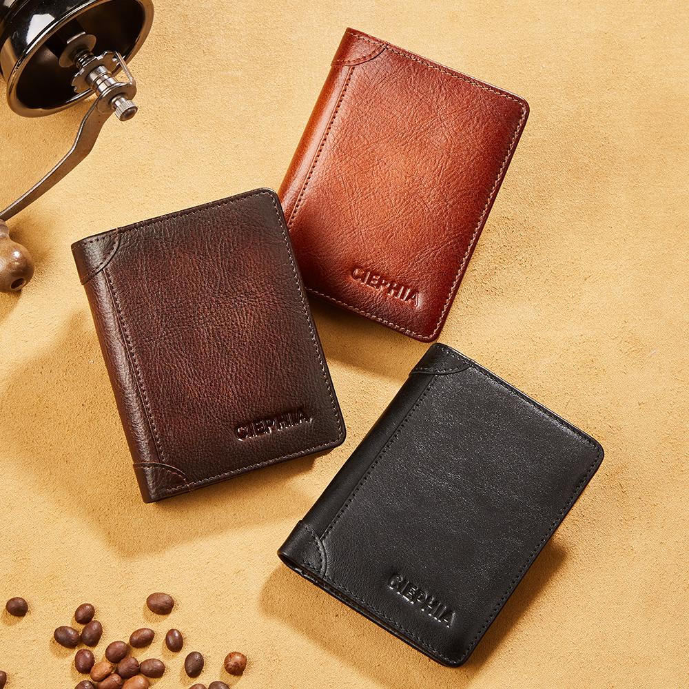 Genuine Leather Wallets for Men Vintage Short Multi Function Business Purse RFID Blocking Zipper ID Credit Card Holder Money Bag