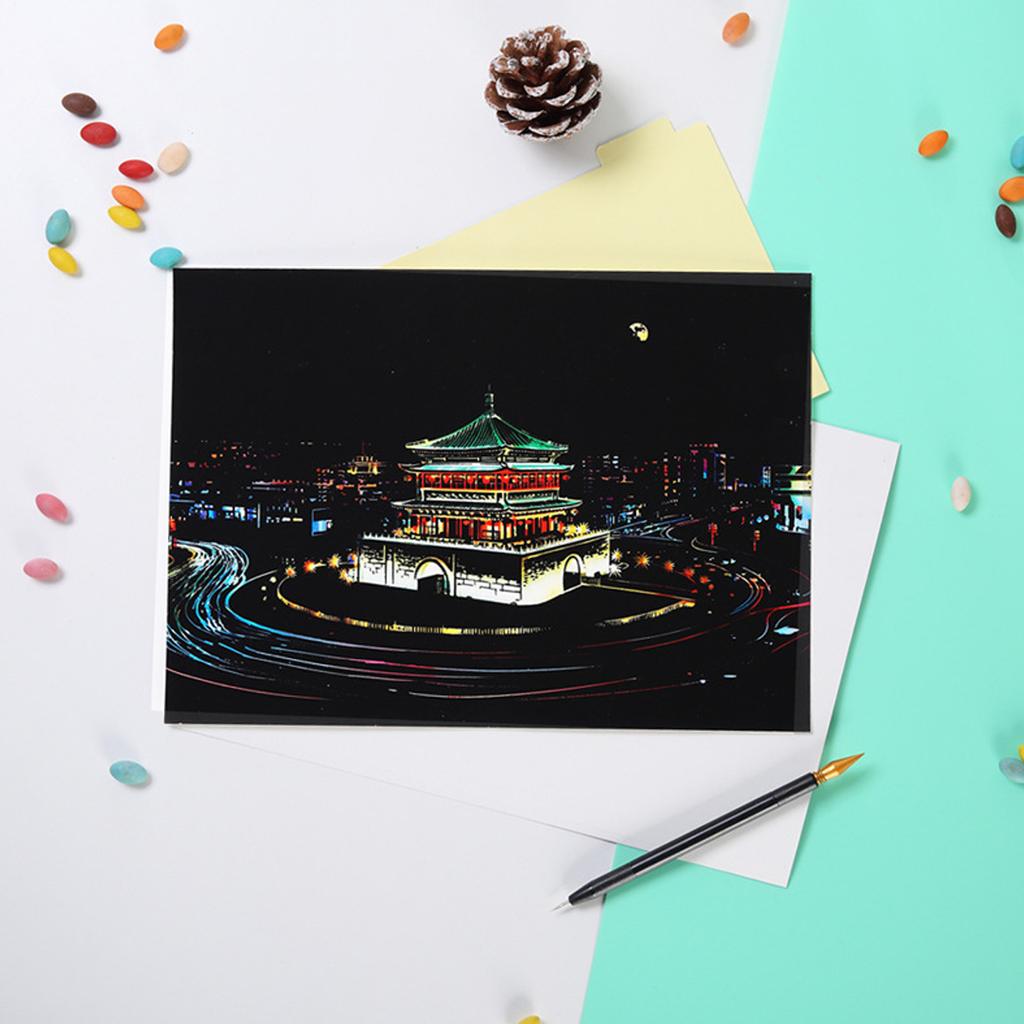 A4 Scratch Paper Art Crafts World Landscape Scraping Paintings Adult Decompression Toys Kids Creative DIY Handmade Gifts