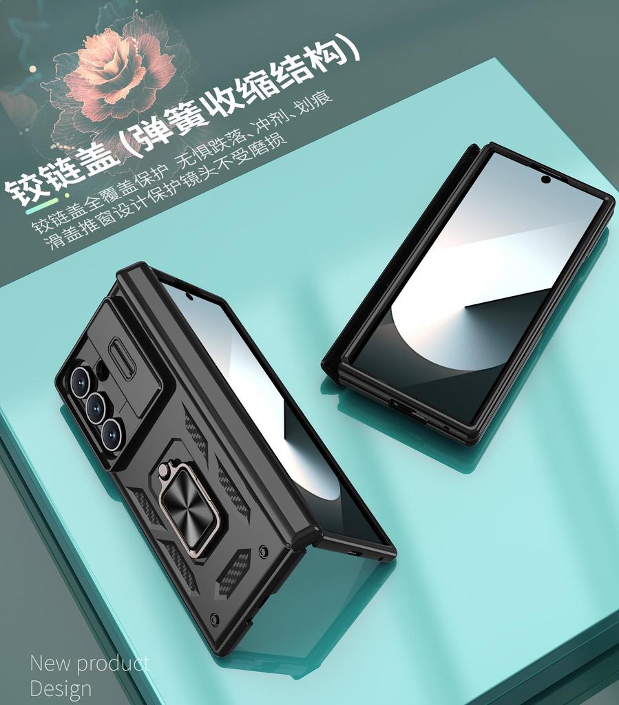 Samsung Z Fold Phone Case - Compatible with Fold7/6/5, Lens & Hinge Protection, Flip Cover with Ring Holder