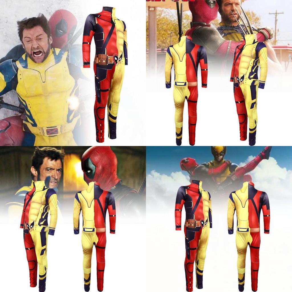Mens 3d Deadpool And Wolverine Cosplay Suit In Vibrant Colors Made From Durable Polyester Fabric