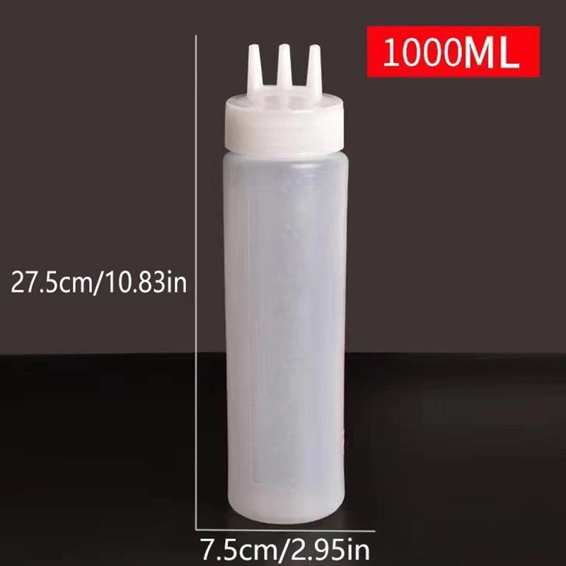 

3 отверстия Бутылки для соуса с дозатором для приправ с крышками Бутылка для масла Кухонный инструмент Приправа Горчица Салат Банка для хранения 1000ml