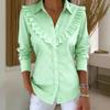 2026 Spring Women's Solid Color Shirt Collar Long Sleeve Casual Loose Ruffle Cotton Linen Top
