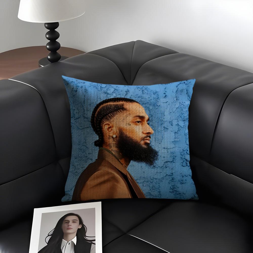 N-Nipsey Husslee Rapper Cushion Cover Natural Linen Organic Fabric Double-Sided Printing Sofa Home Decor Gift Pillow Case