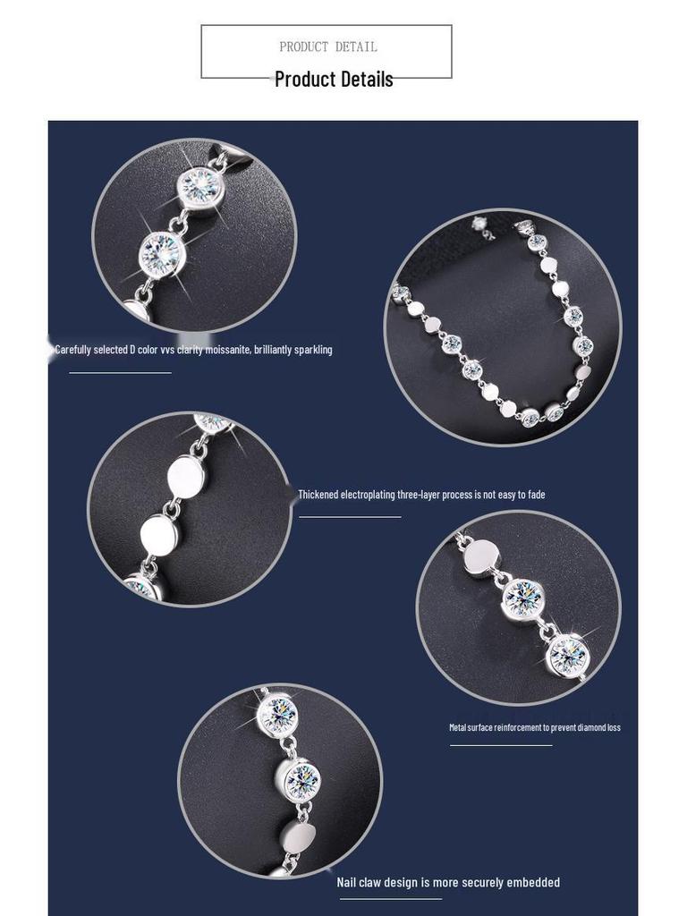 S925 Sterling Silver Moissanite Bracelet - High-End Fashion Jewelry