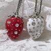 Fashion White Red Strawberry Zircon Minimalist Cute Sweet Luxury Long Necklace for Women Elegant Creative New Trend Jewelry Gift
