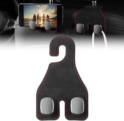 Quality Car Headrest Hook Premium Suede Rear Seat Hanging Dual Hook 25KG Large Load-Bearing Alloy Hook Hanger Universal