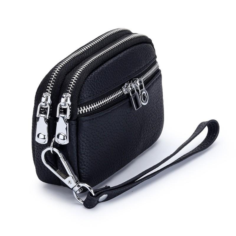 First-layer Cowhide Women's Mini Small Bag Change Purse Leather Large-capacity Double-zipper Multifunctional Clutch